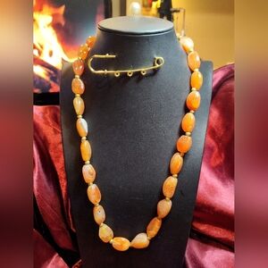 Carnelian Stone Necklace-  Long Large Beads